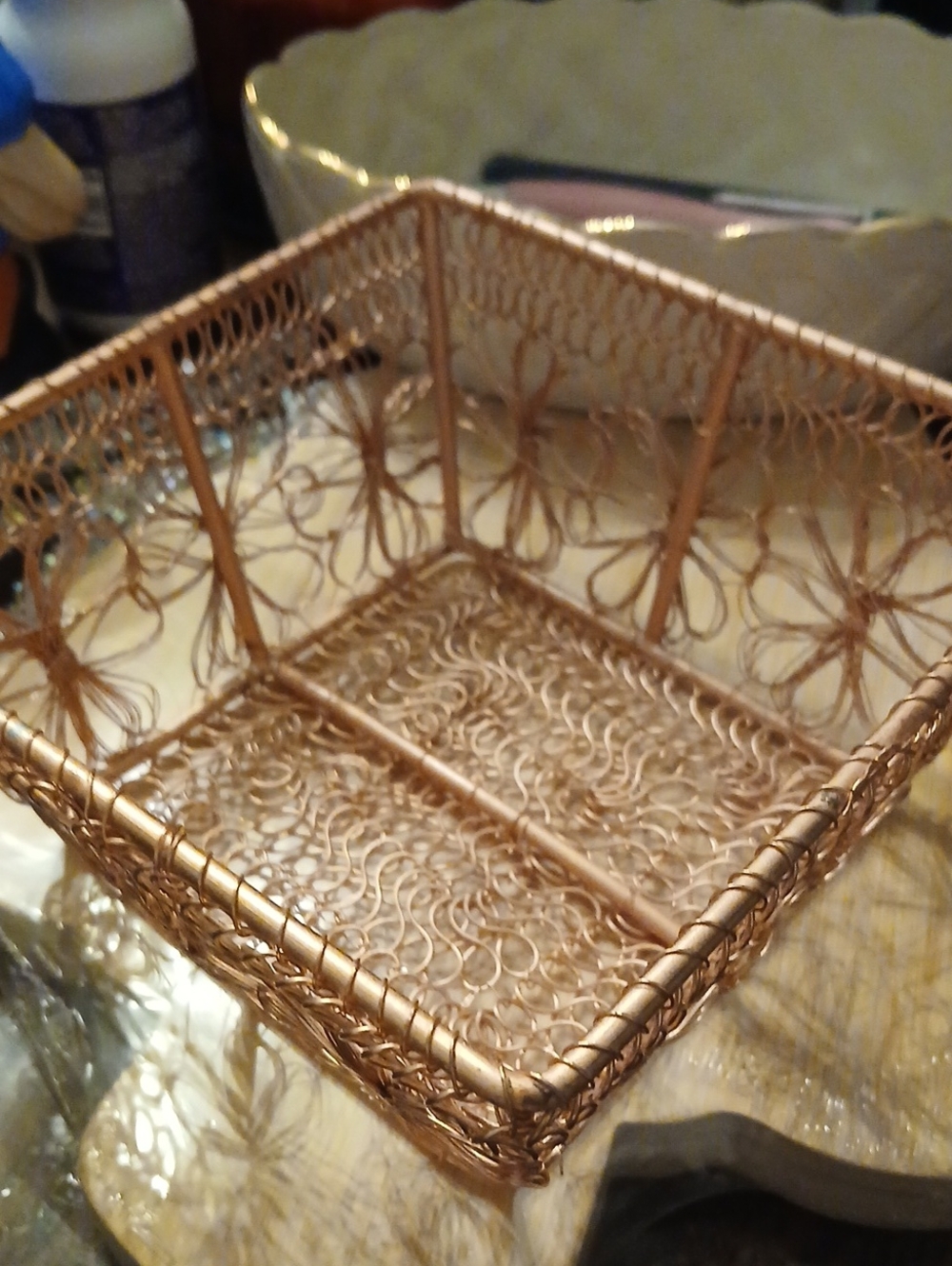 Anthropologie Copper-Tone Wire Decorative Basket